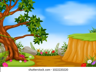 forest scene with mountain cliff