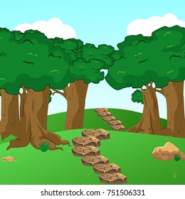 Forest scene with trail in the woods illustration vector