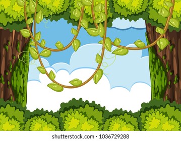 Forest scene with tree and vine illustration