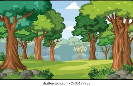 Forest scene with various forest trees