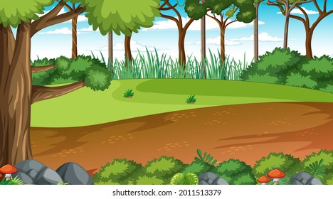 Escena forestal con varias ilustraciones de árboles forestales