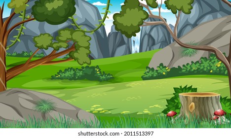 Forest scene with various forest trees illustration
