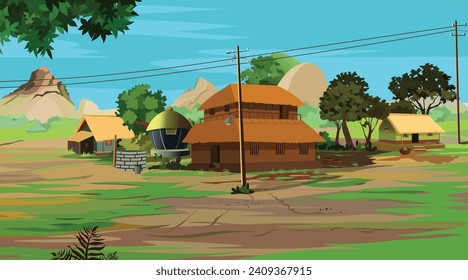 Forest scene with various forest trees  illustration