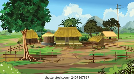 Forest scene with various forest trees  illustration