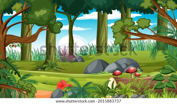 Forest Scene Various Forest Trees Illustration Stock Vector (royalty 