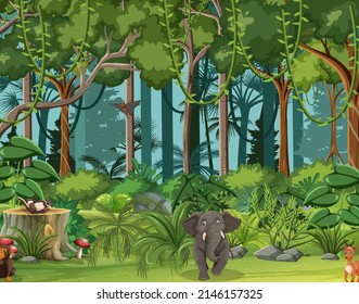 Forest scene with wild animals illustration