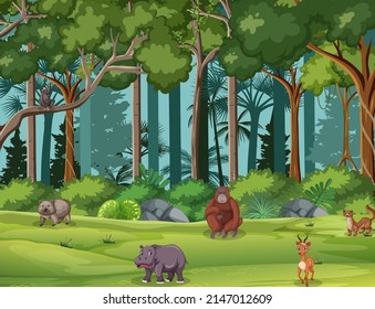 Waldszene mit Wildtiergrafik