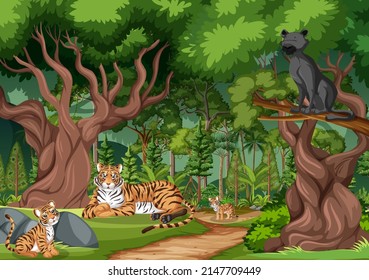 Waldszene mit Wildtiergrafik