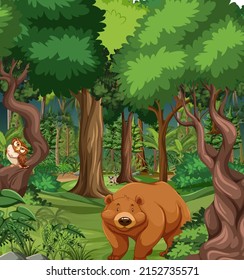 Forest scene with wild animals illustration