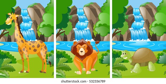 Forest scene with wild animals illustration