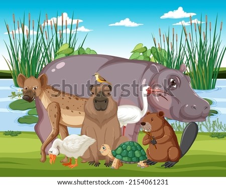 Forest scene with wild animals illustration