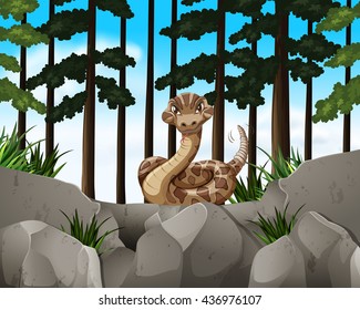 Escena forestal con ilustración salvaje de serpiente