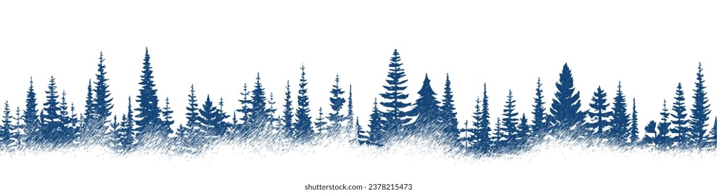 Forest, seamless border, imitation of a pencil drawing, vector sketch, banner 