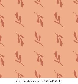 Forest seamless doodle pattern with pink colored leaves silhouettes. Simple style botanic backdrop. Designed for fabric design, textile print, wrapping, cover. Vector illustration.