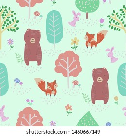 Forest Seamless Pattern With Animals