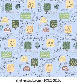 Forest seamless pattern background. Shift brick 0.5. Vector illustration.