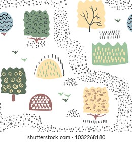 Forest seamless pattern background. Shift brick 0.5. Vector illustration.