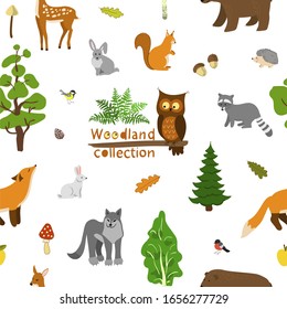 forest seamless pattern collection on transparent background