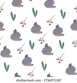 Forest seamless pattern with cute hedgehog and berry. Vector illustration.Baby background.Perfect for  children's fabric,cards, invitations, banners, kindergarten, baby shower, preschool and children 