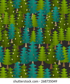 forest seamless pattern. Fir-tree background. Christmas forestry ornament