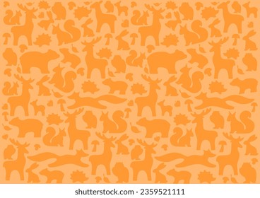 Forest seamless pattern with funny wild forest animals. Hand drawn vector illustration. For kids fabric, wrapping, textile, wallpaper, apparel. Illustration for cards, invitations, baby shower.