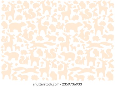 Forest seamless pattern with funny wild forest animals. Hand drawn vector illustration. For kids fabric, wrapping, textile, wallpaper, apparel. Illustration for cards, invitations, baby shower.