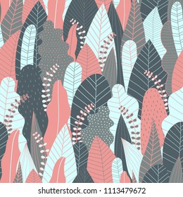 Forest seamless pattern. Jungle background for printing and web banner design. wallpaper and textile fabric print. Vector illustration