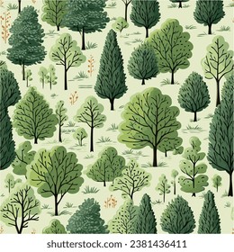 Forest seamless pattern on green background