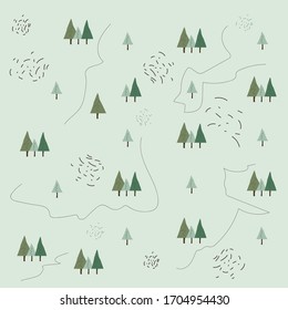 Forest seamless pattern with trees and lines in cartoon style. Seamless pattern can be used for wallpaper, pattern fills, web page background, surface textures. Beautiful natural background