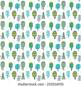 forest seamless pattern, seamless pattern with trees, seamless pattern with various trees