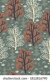 Forest seamless pattern with trees. Vector graphics.