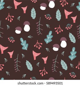 Forest Seamless Pattern. Vector Background with Nature Elements 