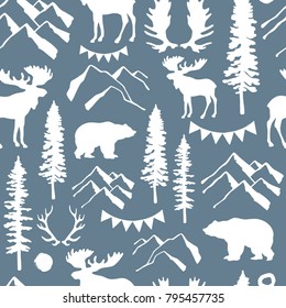 Forest seamless pattern. Vector background.