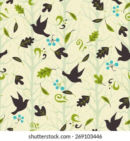 Forest seamless pattern. Vector design background.