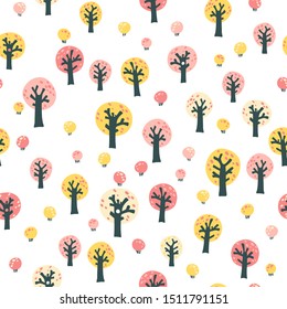 Forest seamless pattern. Vector illustration in simple cartoon scandinavian style. Children's background is ideal for textiles, print, wrapping paper.