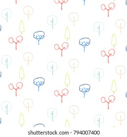Forest Seamless Pattern . Vector Illustration of Hand Drawn of Various Tree . For Background ,Cover ,Wallpaper ,Novel ,Poster ,Comic ,Kid Magazine , Banner etc.