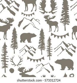 Forest seamless pattern. Wild nature. Ideal for cards, invitations, party, banners, baby shower, preschool and children room decoration.