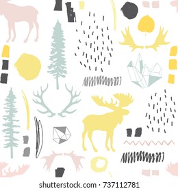 Forest seamless pattern. Wild nature. Ideal for cards, invitations, party, banners, baby shower, preschool and children room decoration.