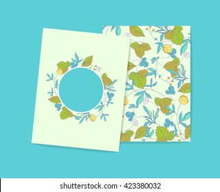 Forest. set of cards. hand drawn illustration with  flowers and forest herbs. floral background