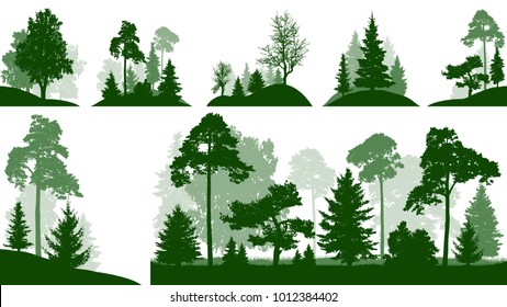 Forest set, trees in the park, silhouette isolated vector