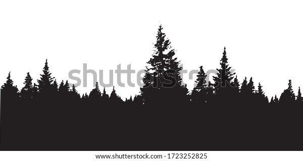 森のシルエット背景 現実的な針葉樹を見る 細かい針葉樹のシルエットのイラスト のベクター画像素材 ロイヤリティフリー
