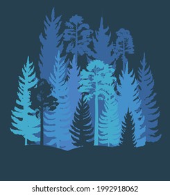 Forest Silhouette. Landscape with coniferous trees. Beautiful night view. Pine and spruce trees. Summer natural scene. Illustration vector