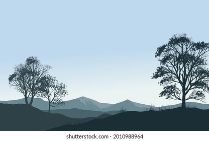Waldsilhouettenlandschaft mit Bäumen und Bergen