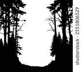 Forest, forest silhouette -  Long tree line forest, tress silhouette