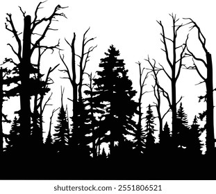 Wald, Wald Silhouette - Lange Baumlinie Wald, Stress Silhouette