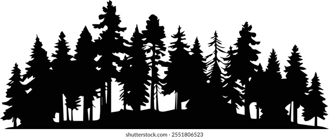 Forest, forest silhouette -  Long tree line forest, tress silhouette