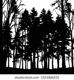 Wald, Wald Silhouette - Lange Baumlinie Wald, Stress Silhouette