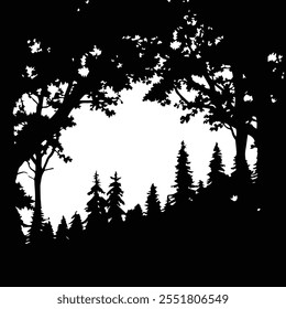 Forest, forest silhouette -  Long tree line forest, tress silhouette