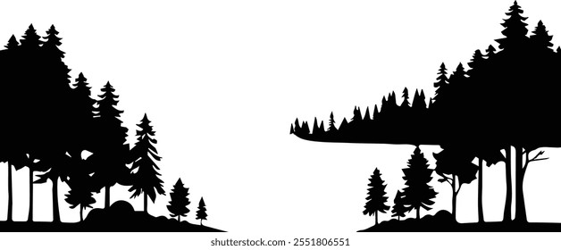 Forest, forest silhouette -  Long tree line forest, tress silhouette