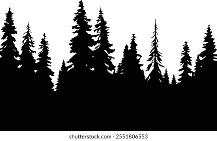 Forest, forest silhouette -  Long tree line forest, tress silhouette